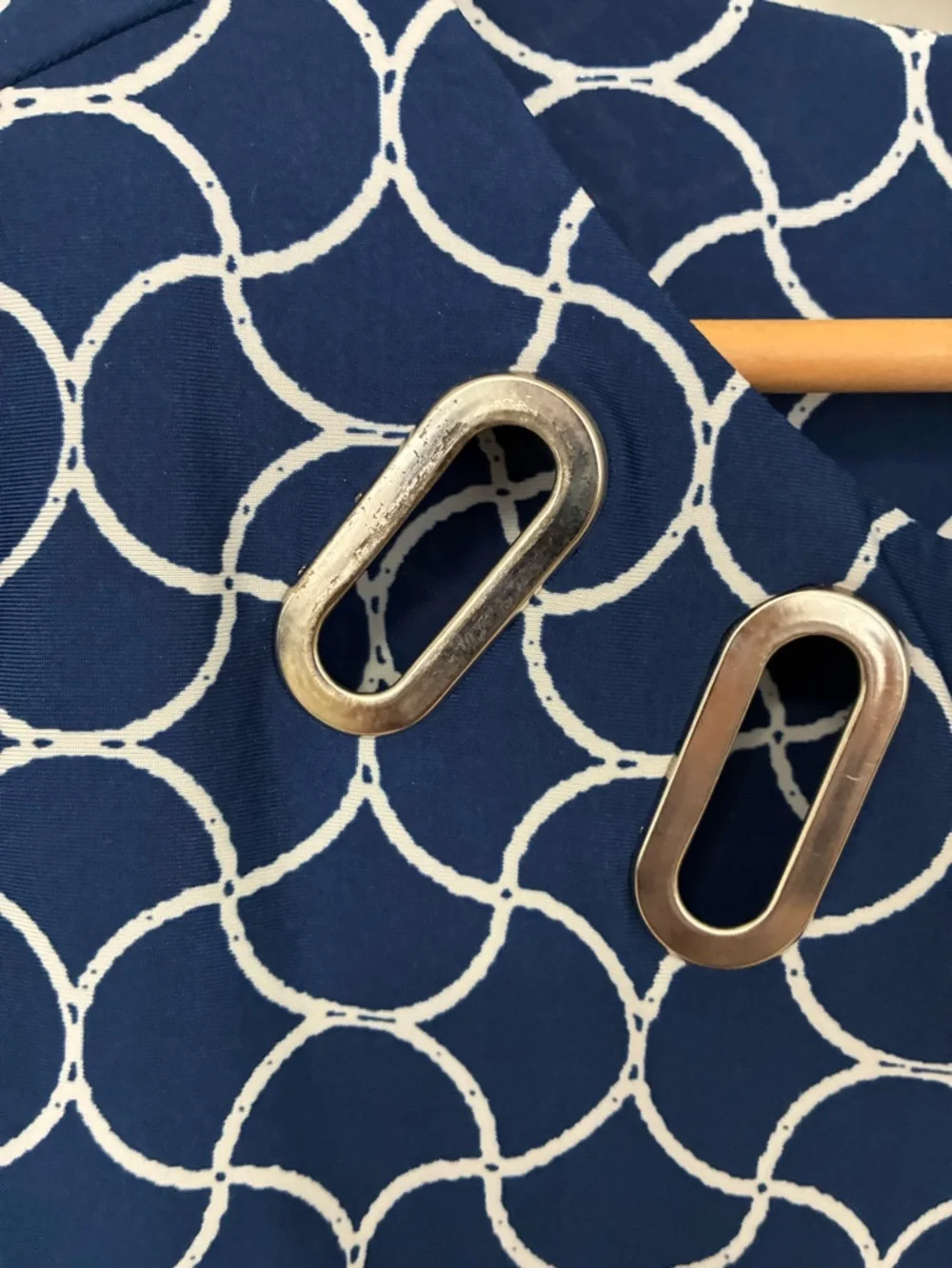 Navy & White Geometric Tunic with metal Accent Neckline. Flattering Feminine - Picture 3 of 11